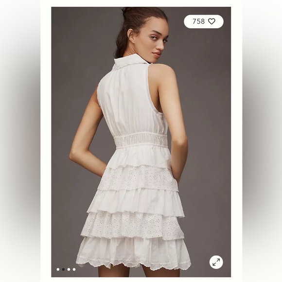 NWT Anthropologie Collared Halter Tiered Ruffled Mini Dress - Picture 2 of 11